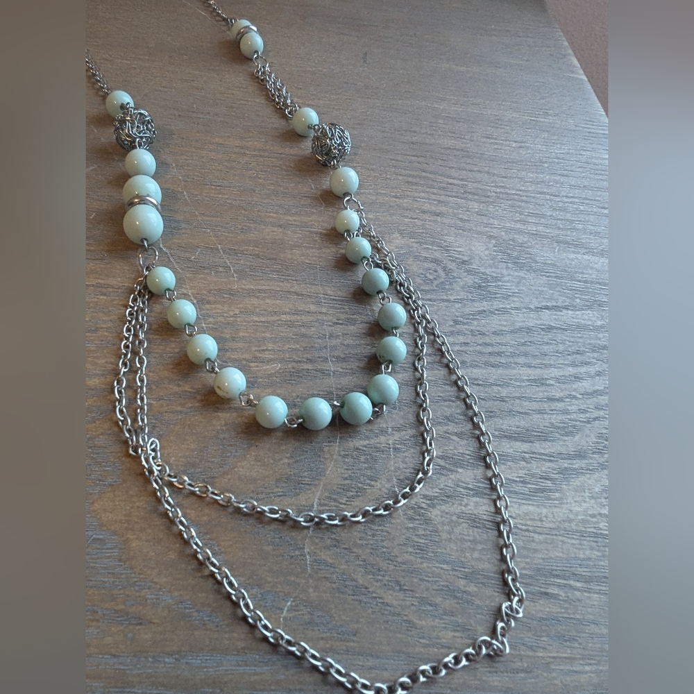 Eye-catching Multi Strand Beaded Silver Toned Necklace
